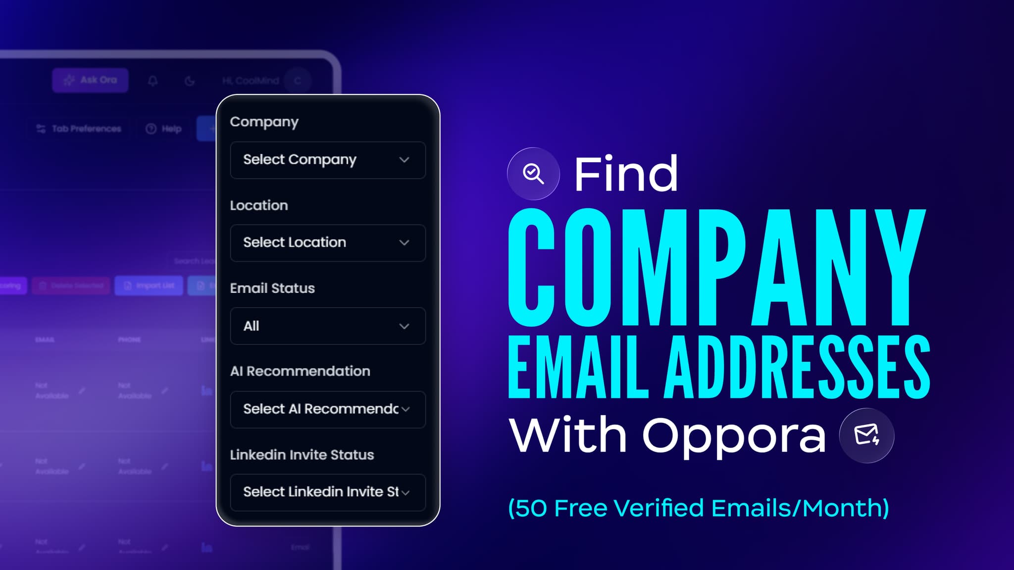 Compair Email Address Find Company Email Addresses with Oppora (50 Free Verified Emails/Month)